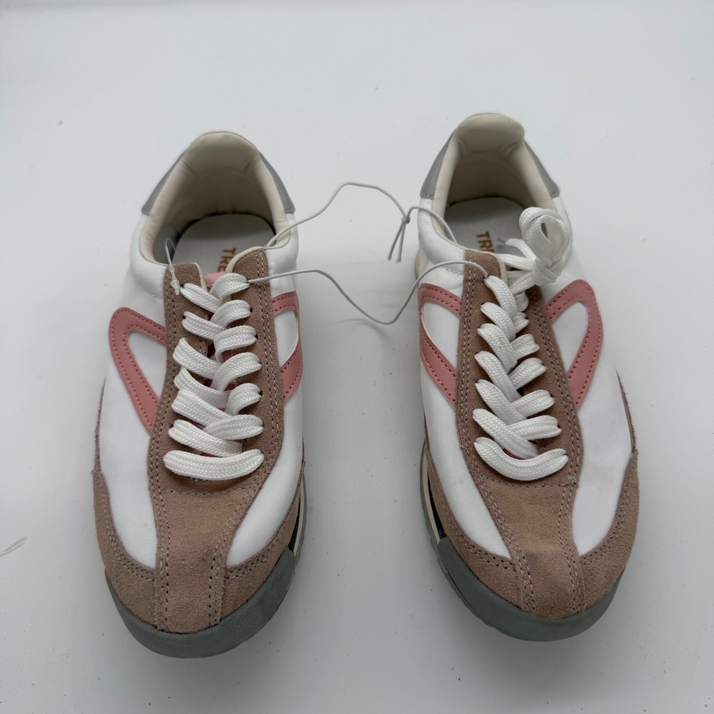 Tretorn Rawlins Mens 7 White Tan Pink Leather Suede Low Top Sneakers 1536041
